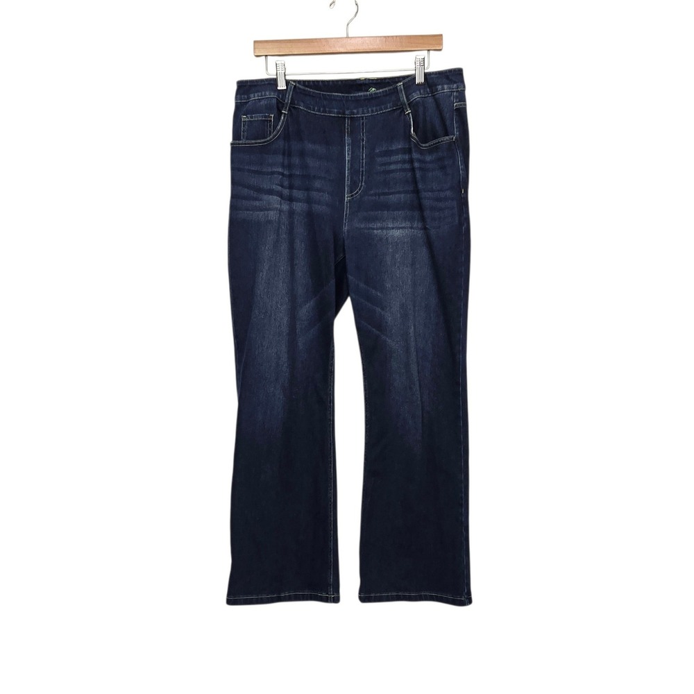 Halara Women High Waisted Wide Leg Jeans Dark Wash Blue Stretch Pull On sz Large